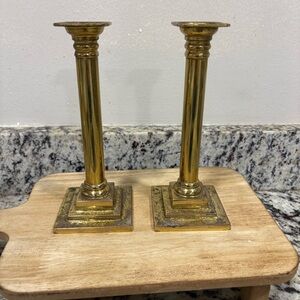 Solid Brass Columnar Candlestick Holders- Set Of 2 -Neoclassical/Ornate-Portugal